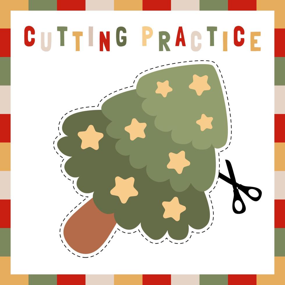 Education game for children cutting practice printable Christmas worksheet vector