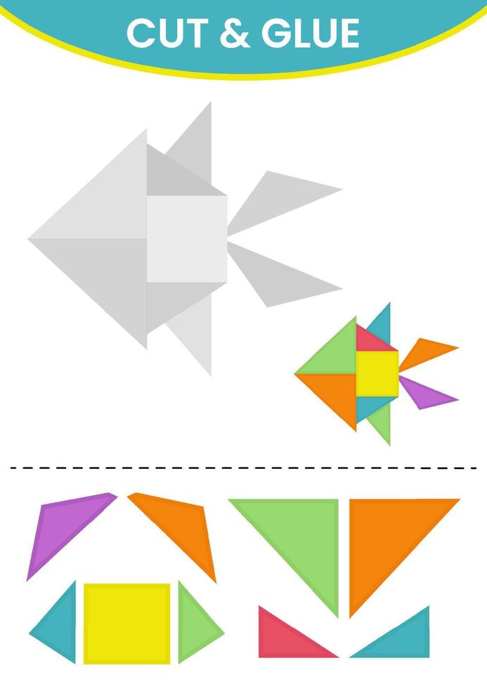 Education game for children cut and glue puzzle geometric shape printable worksheet vector