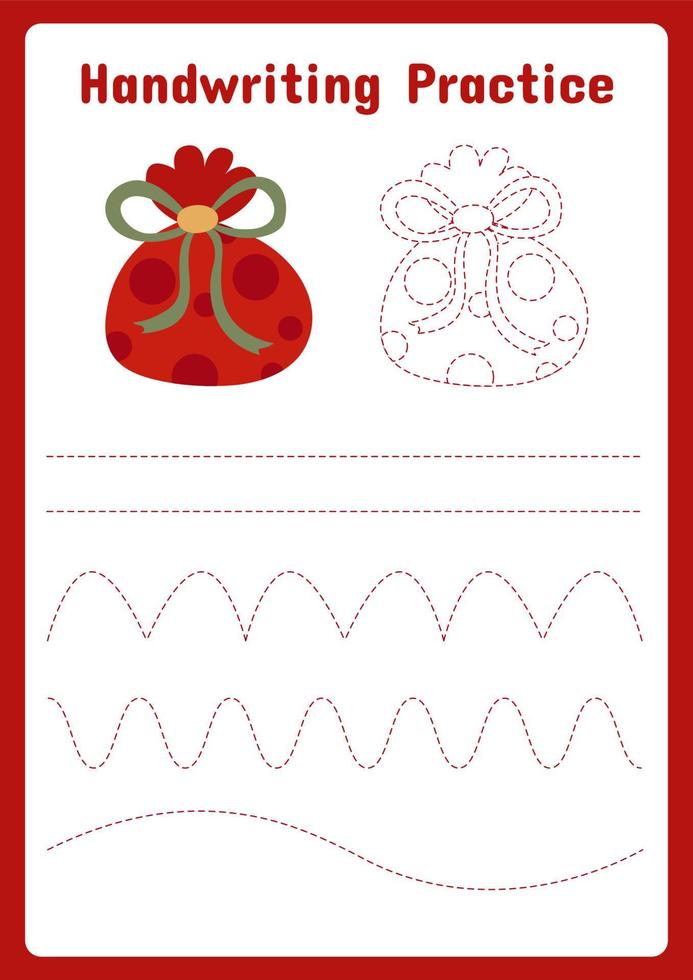 Education game for children handwriting practice printable Christmas worksheet vector