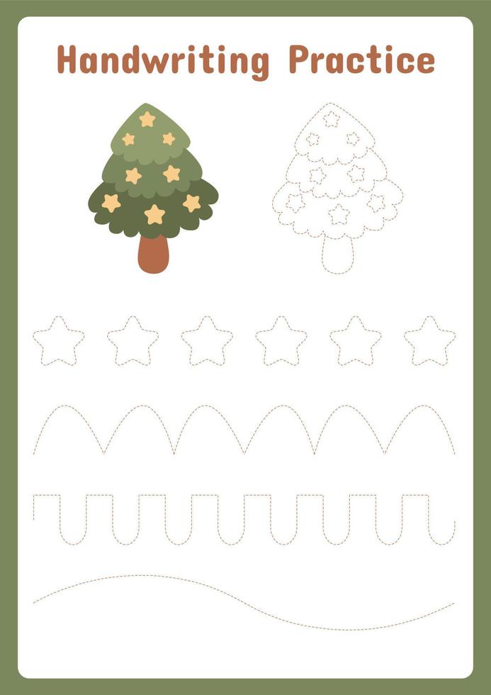 Education game for children handwriting practice printable Christmas worksheet vector