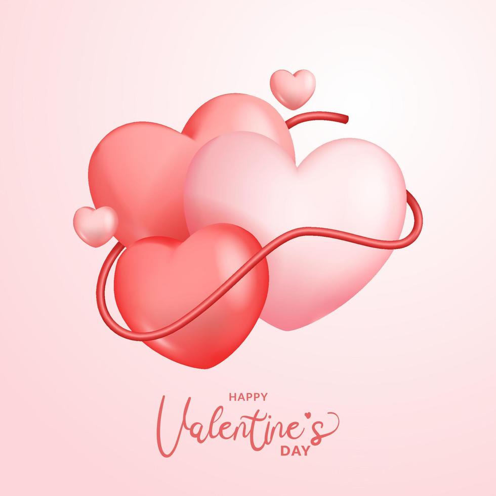 3d pink hearth shape connected valentine's day concept greeting card social media vector