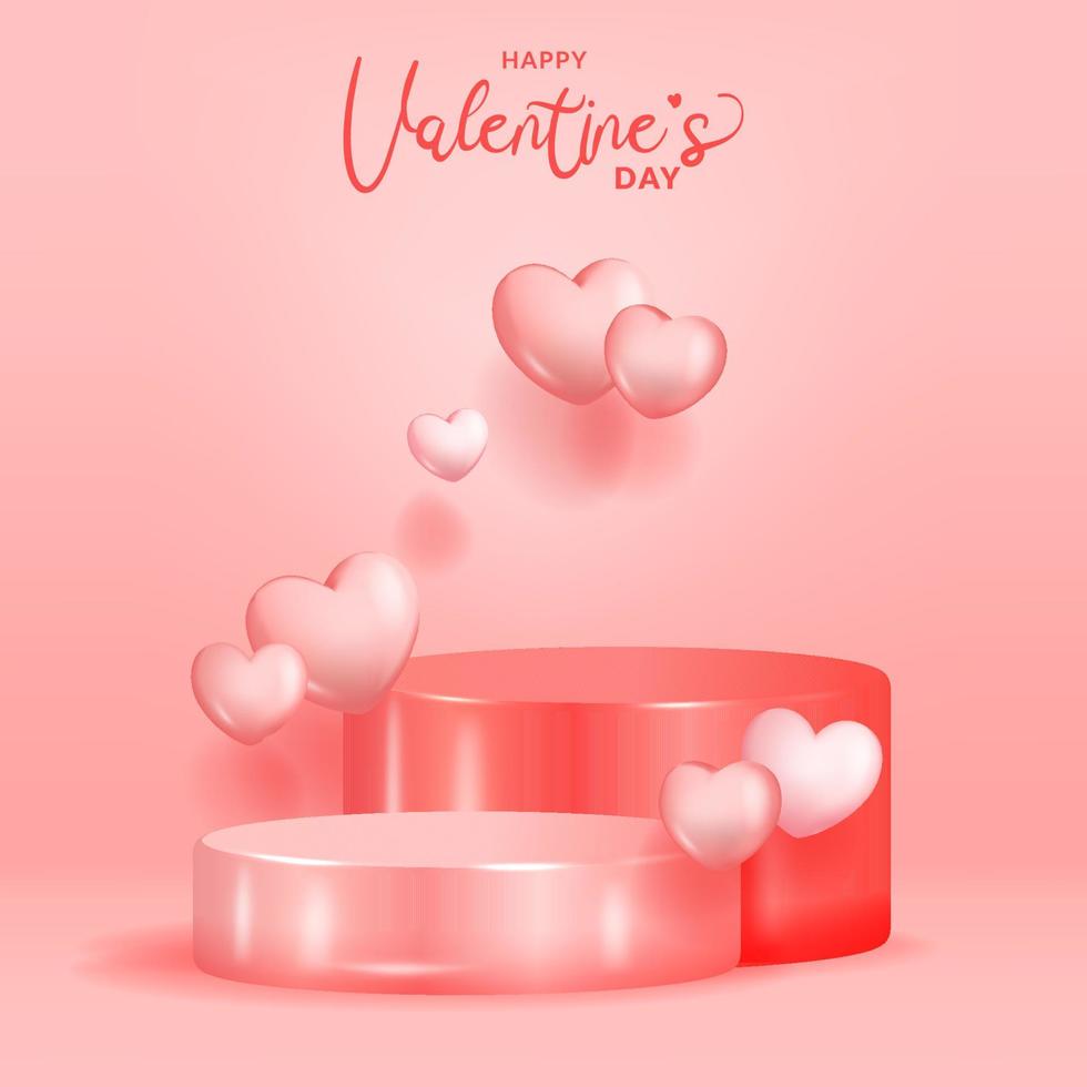 happy valentine's day product display stage podium with 3d cute love hearth shape vector