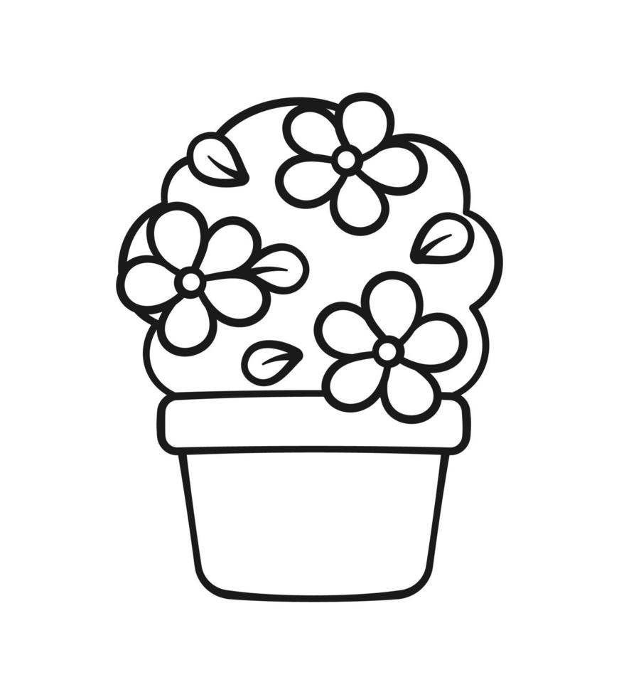 Indoor house plant flower pot cute cartoon outline line art illustration. Gardening farming agriculture coloring book page activity worksheet for kids vector