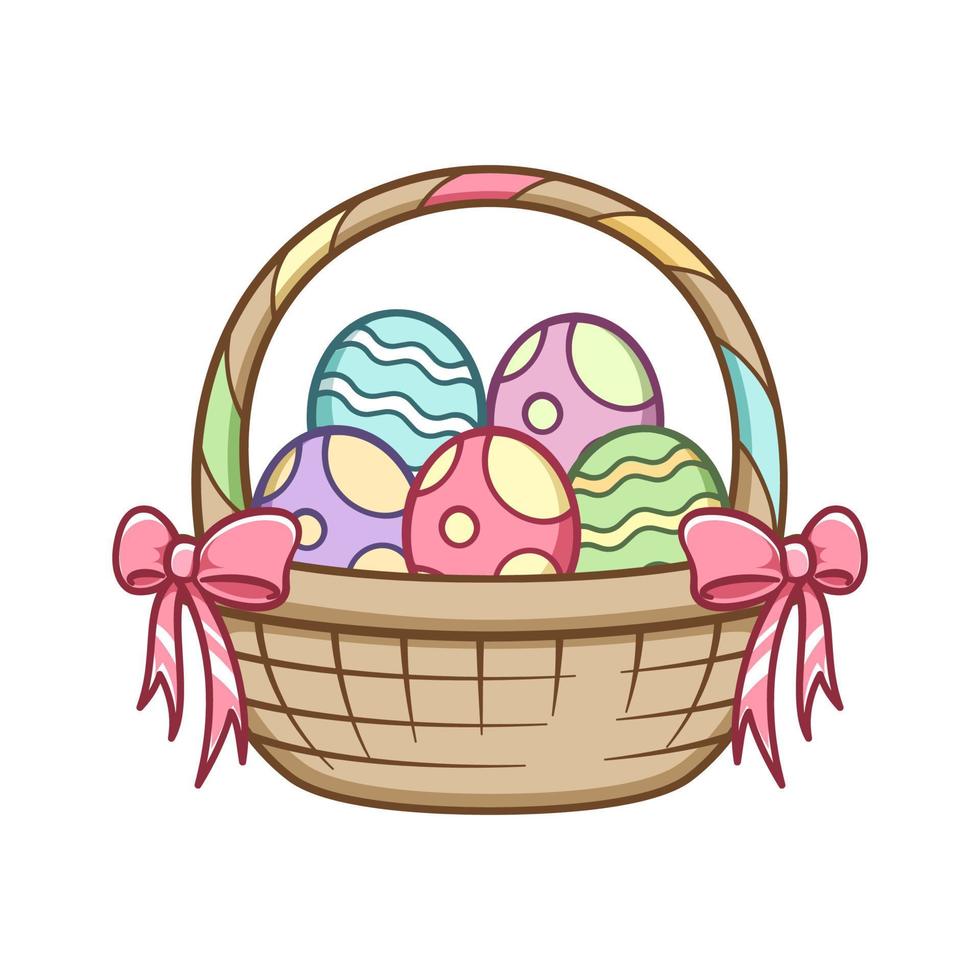 Easter basket full of eggs cartoon clipart vector