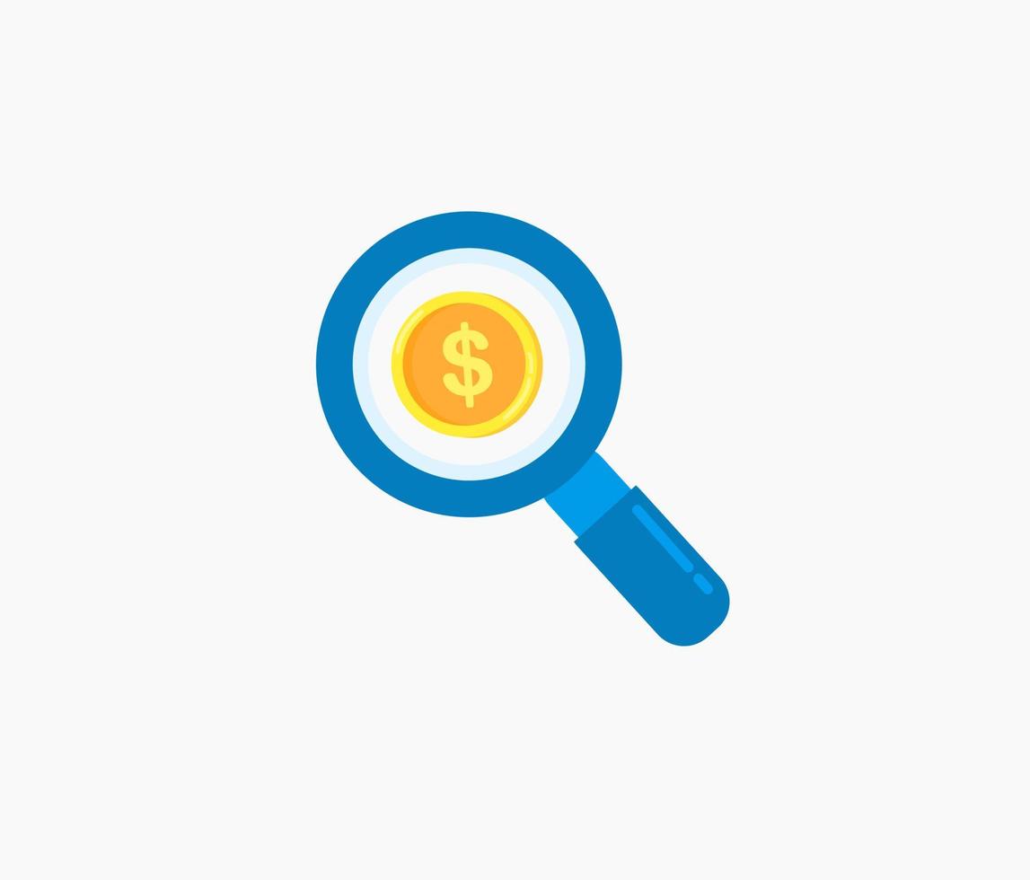 Magnifying coin icon vector