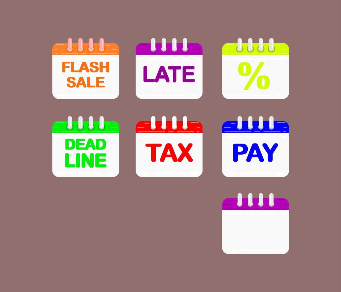 flash sael, late, discount, deadline, tax, pay, calendar set vector