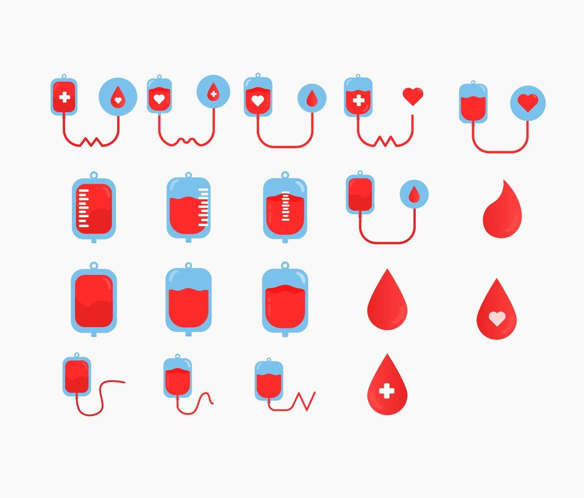Flat medical icons of donate blood set vector