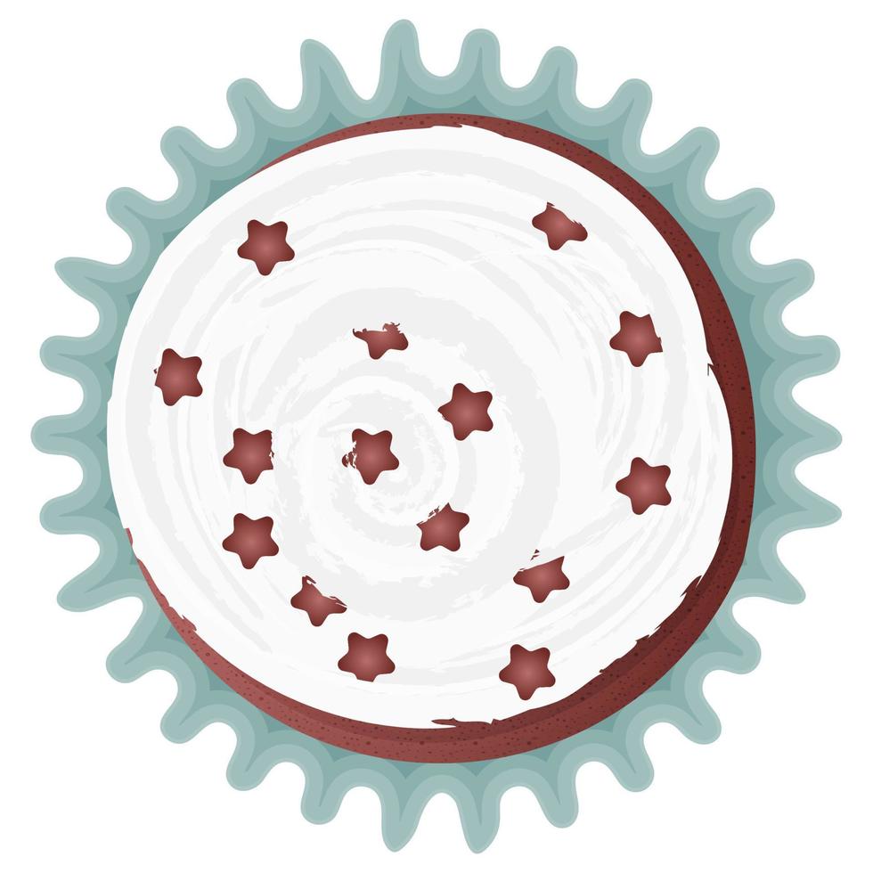 Sweets top view Chocolate cupcake with cream vector