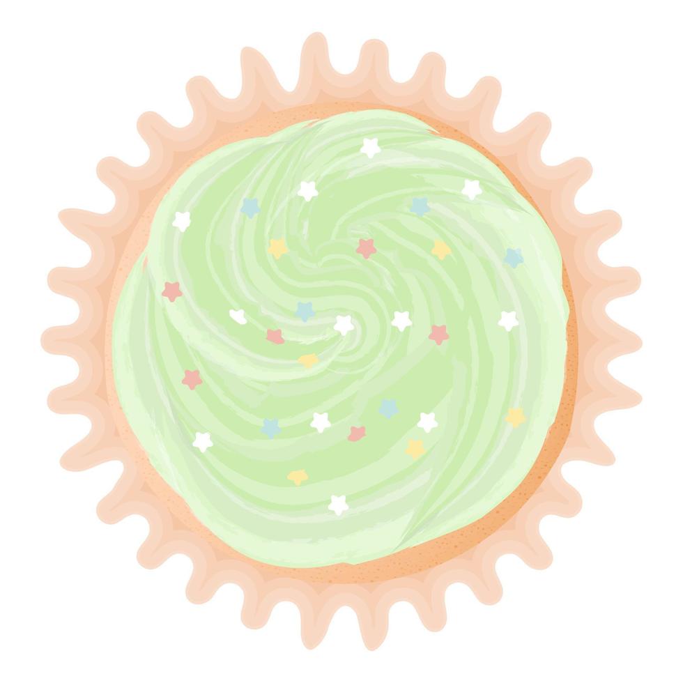 Sweets top view Cupcake with green cream vector