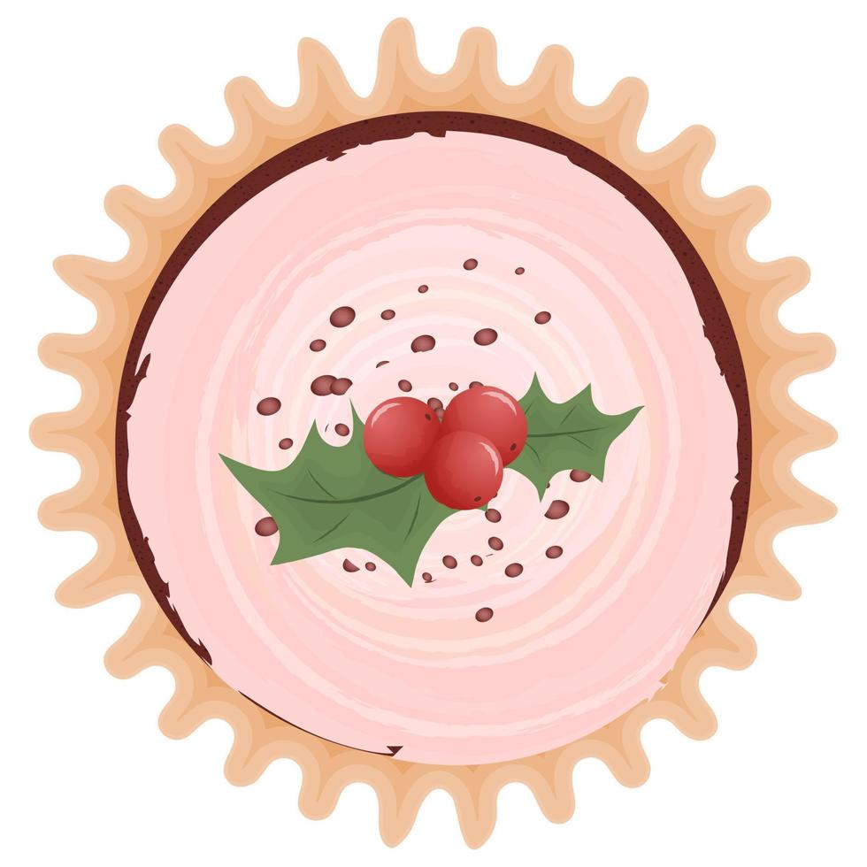 Sweets top view Chocolate cupcake with mistletoe vector
