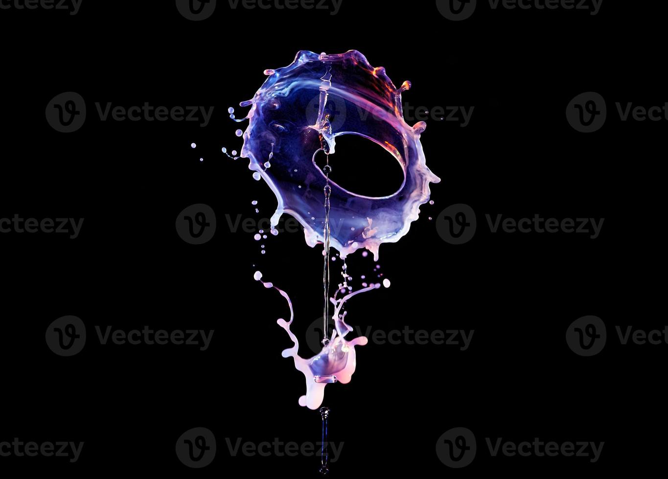 Falling drops of colored liquid, splashes on a black background, motion blur photo