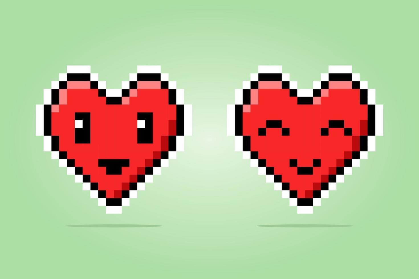 Píxeles de 8 bits un carácter de corazón. icono de amor feliz y sonriente para los activos del juego y patrones de punto cruzado en ilustraciones vectoriales. vector