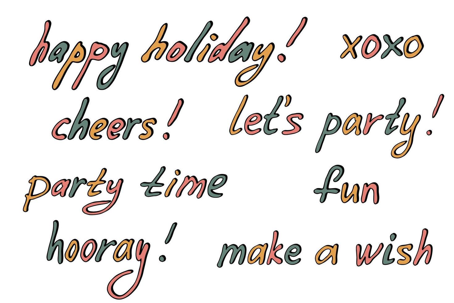 Hand drawn colorful lettering. Cute party doodle. Holiday clipart vector