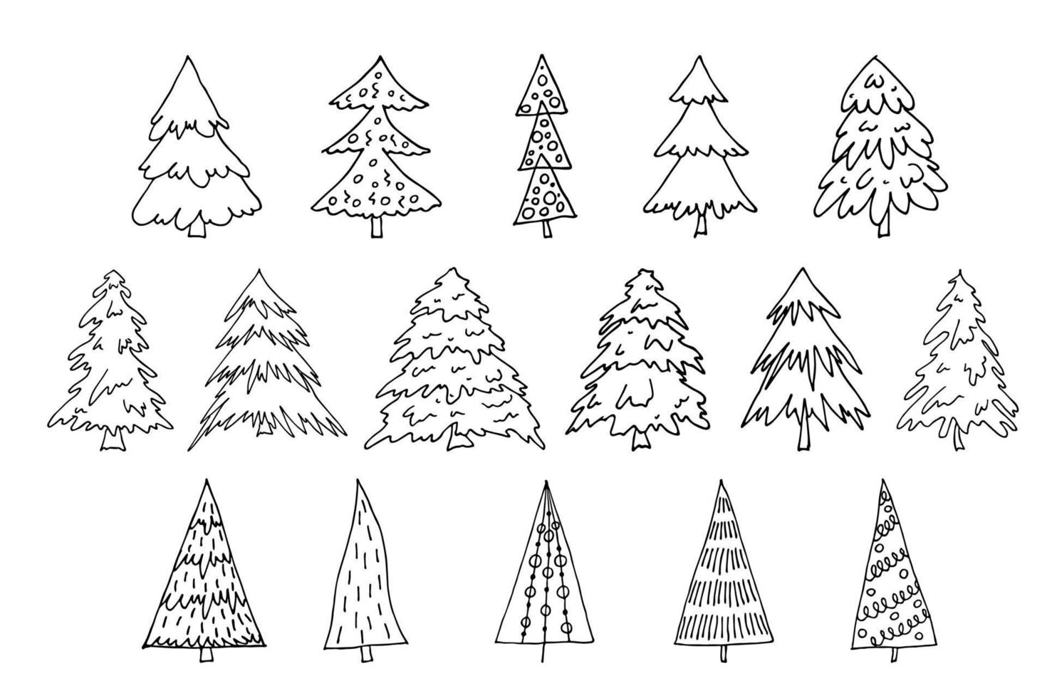 Christmas tree hand drawn clipart. Spruce doodle set. Single element for card, print, design, decor vector