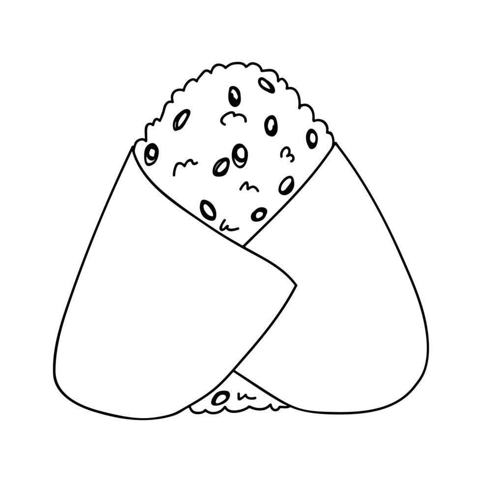 Hand drawn onigiri clipart. Japanese fast food made of rice. Rice ball in nori seaweed vector