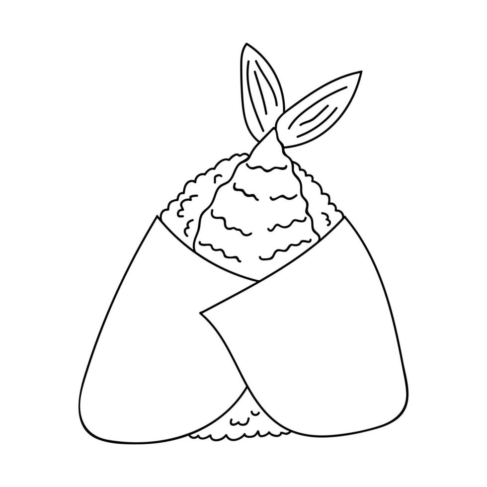Hand drawn onigiri clipart. Japanese fast food made of rice. Rice ball in nori seaweed vector
