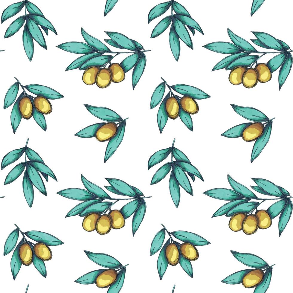 Vector seamless pattern. Hand drawn olive branches.