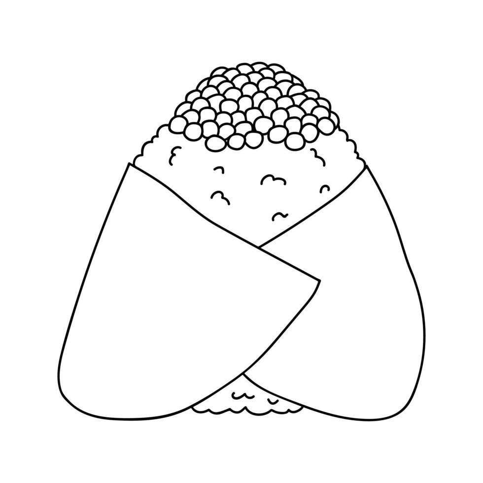 Hand drawn onigiri clipart. Japanese fast food made of rice. Rice ball in nori seaweed vector