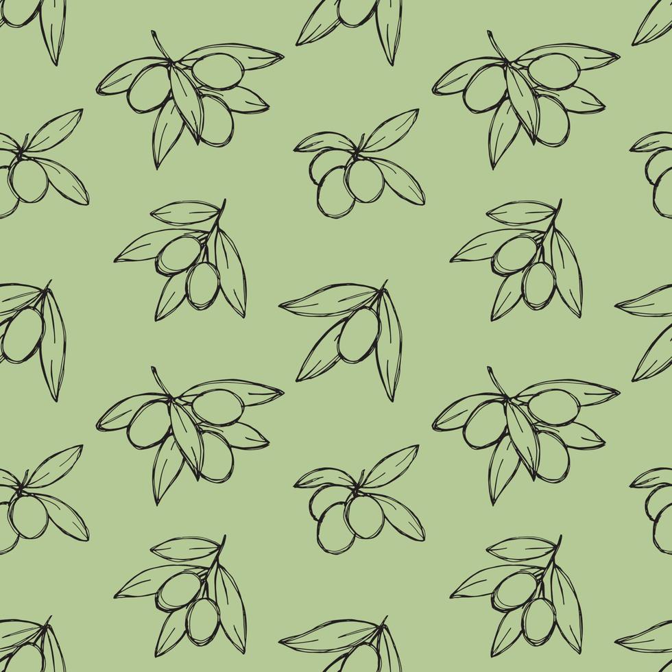 Vector seamless pattern. Hand drawn olive branches.