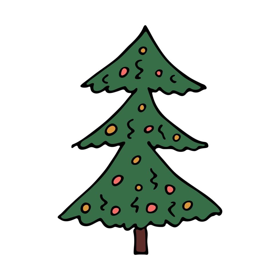 clipart dibujado a mano del árbol de navidad. garabato de abeto. elemento único para tarjeta, impresión, web, diseño, decoración vector