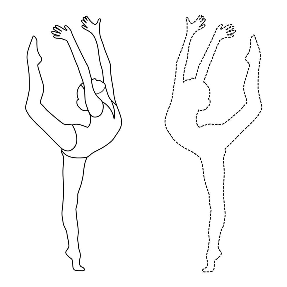 Outline figure of a gymnast in a sports pose. Gym girl silhouette sketch. Gymnastics. vector