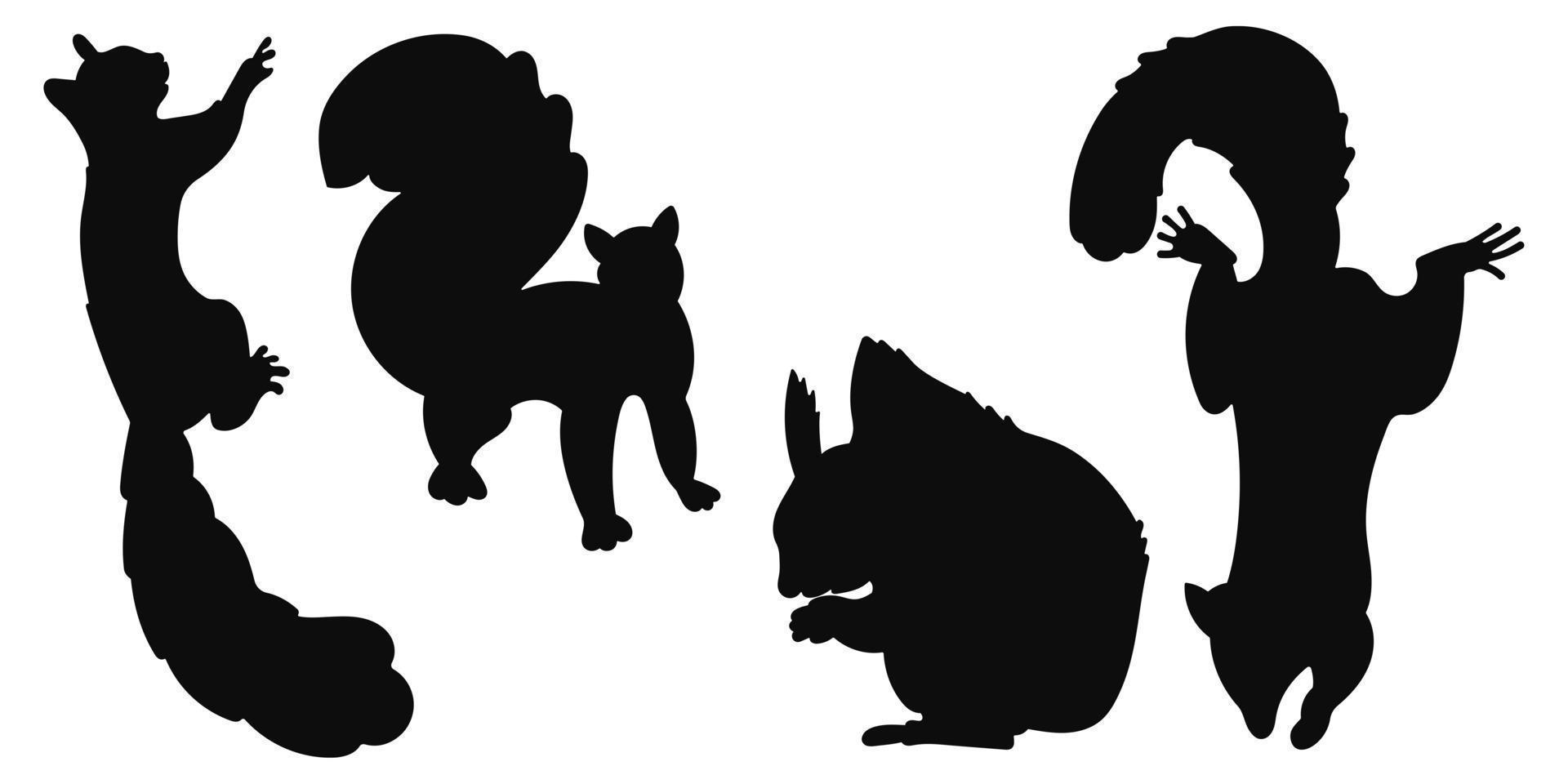 Vector set logo squirrels, silhouettes of wild animals hand drawn, isolated vector