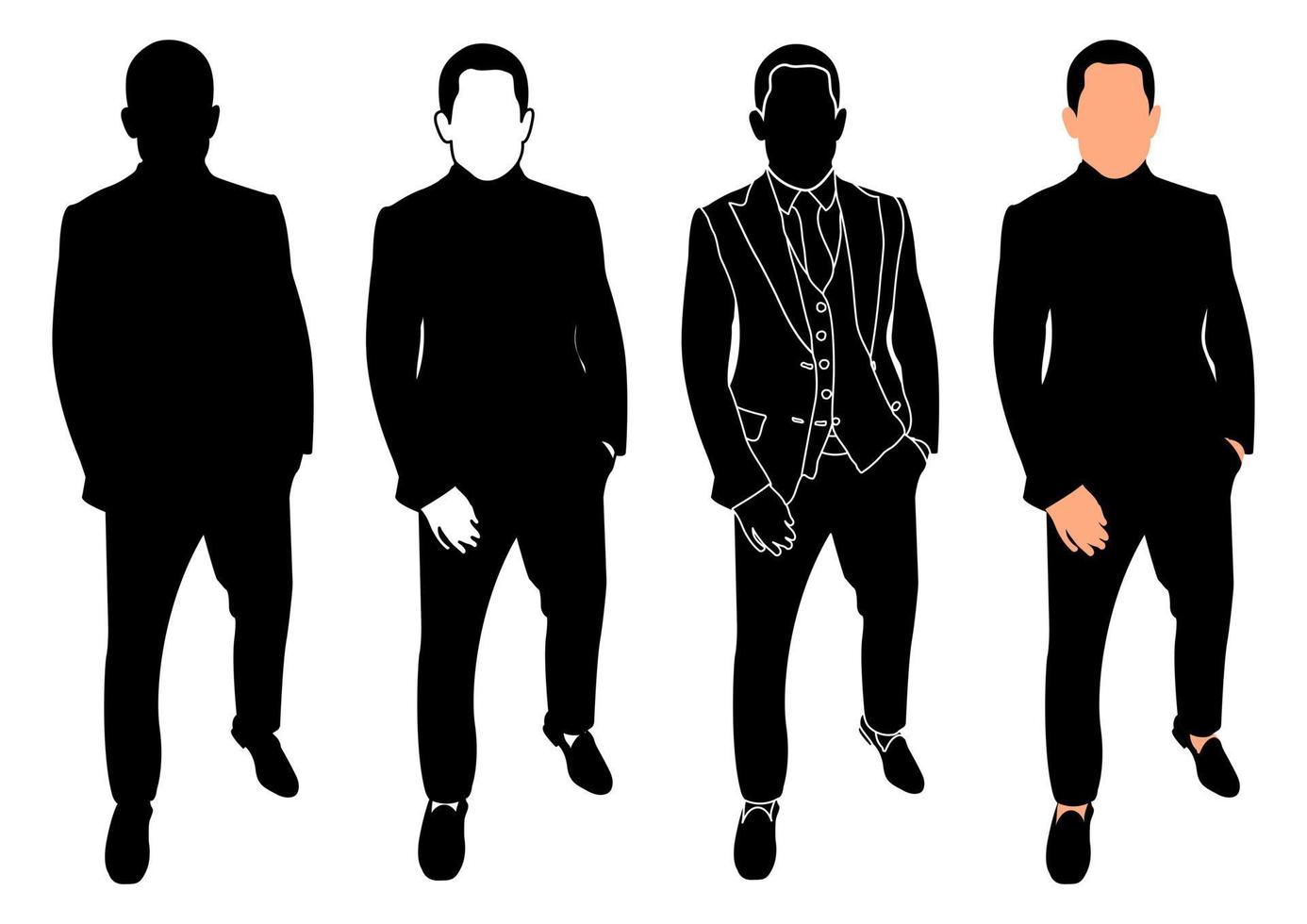 silueta de hombre de negocios de pie, silueta masculina de moda en un traje elegante, vector aislado