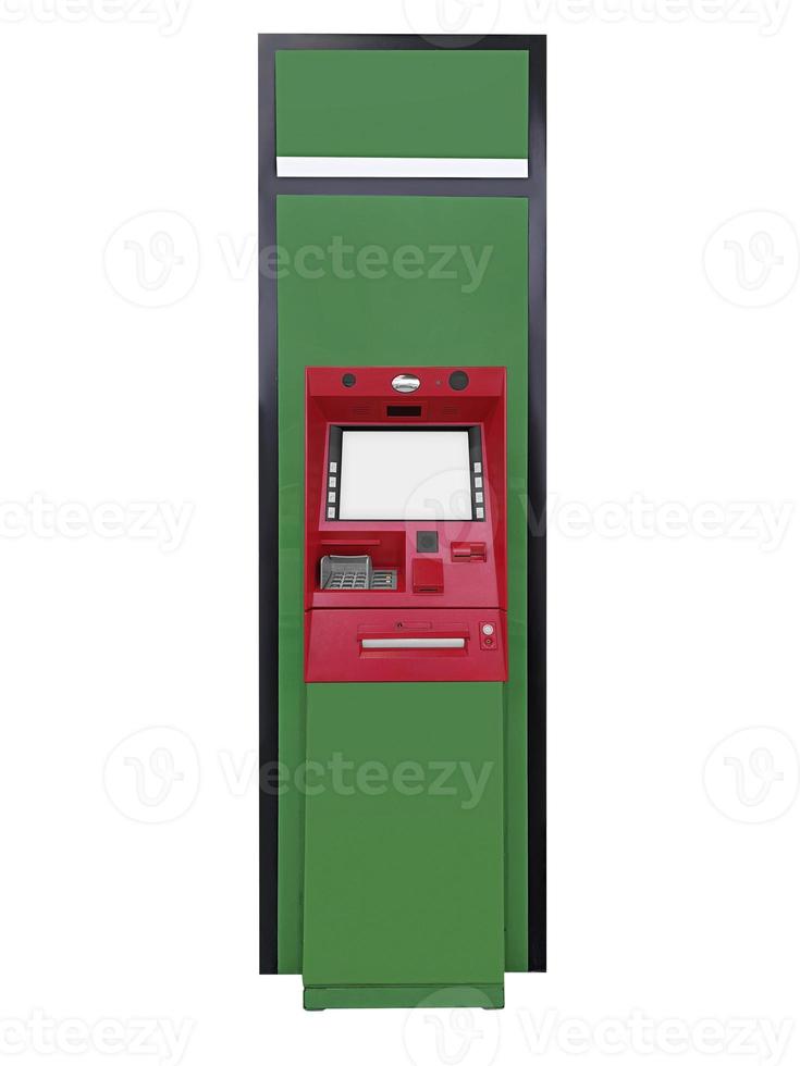 ATM machine with blank screen isolated on white background photo