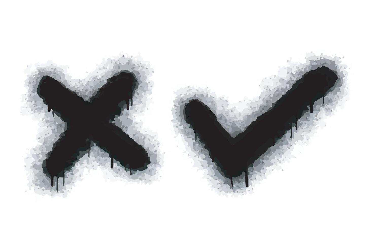 collection of Spray painted graffiti check mark in black over white. X symbol. isolated on white background. vector illustration