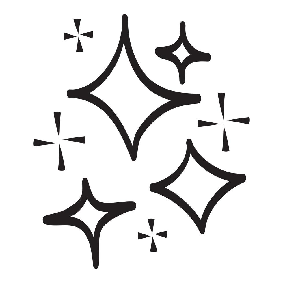 conjunto de garabatos de estrellas vectoriales icono brillante, icono de superficie limpia. estrellas de efecto de luz brillante y explosión brillante. aislado sobre fondo blanco. ilustración vectorial vector