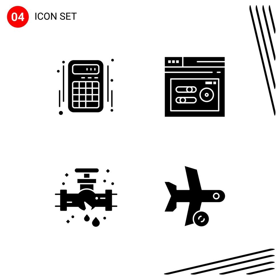 Collection of 4 Vector Icons in solid style Pixle Perfect Glyph Symbols for Web and Mobile Solid Icon Signs on White Background 4 Icons