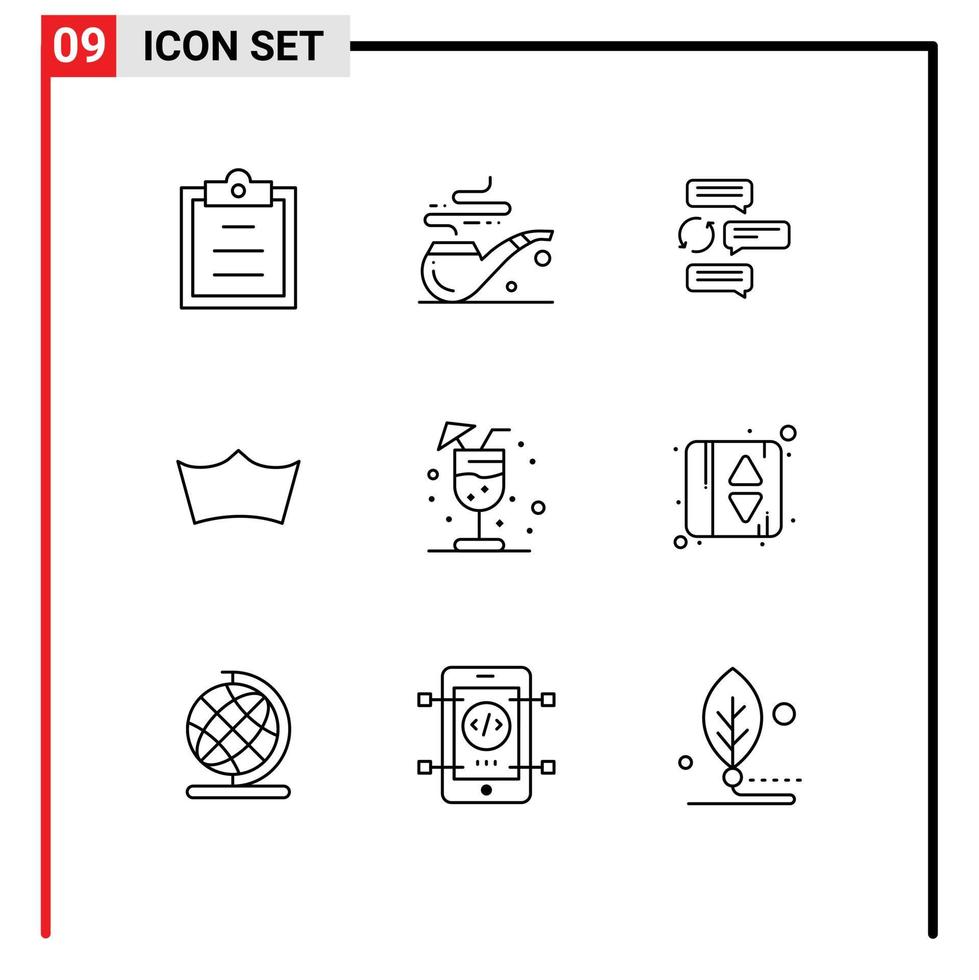 Universal Icon Symbols Group of 9 Modern Outlines of juice crypto currency conversation crypto crown Editable Vector Design Elements