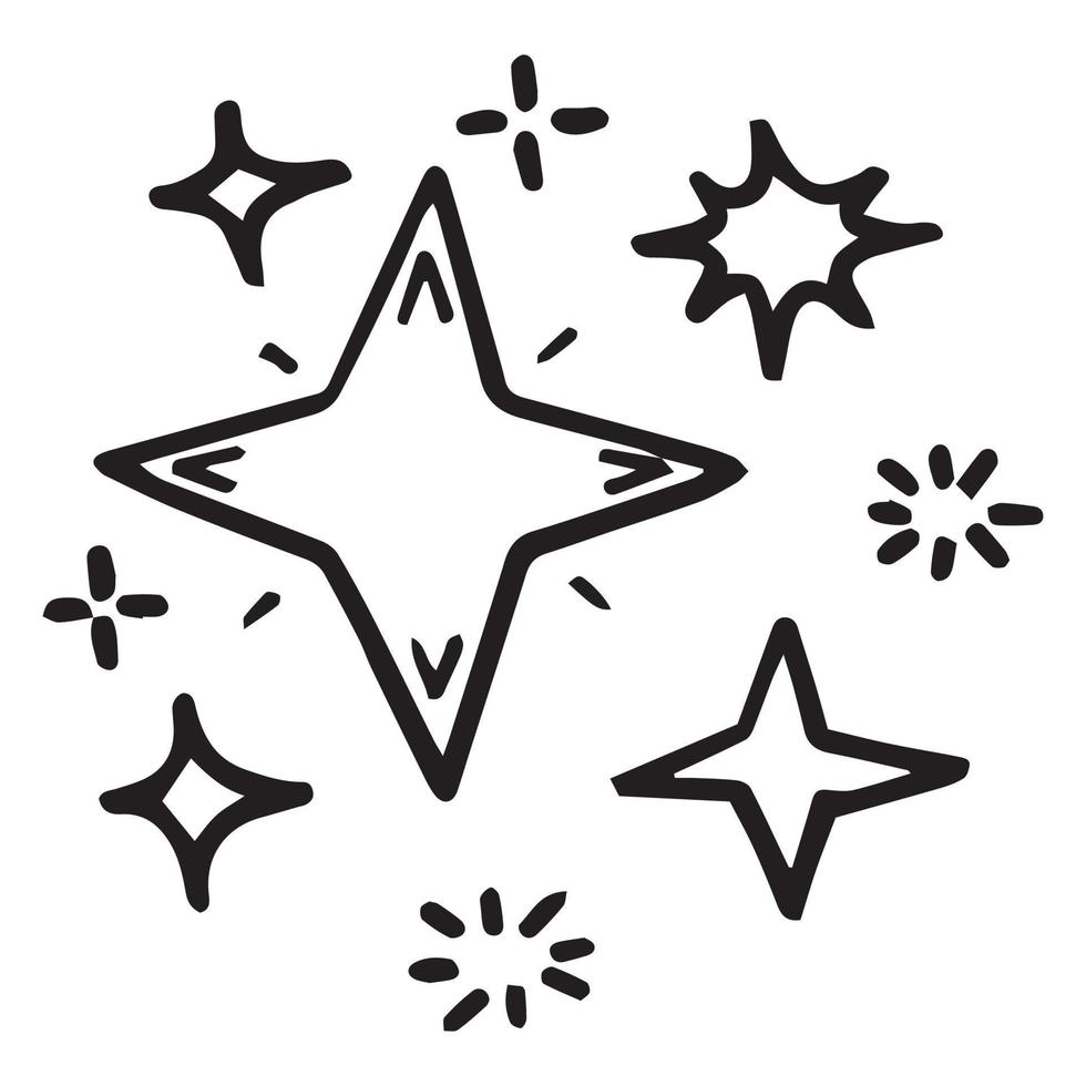 doodle set of vector stars sparkle icon, clean surface icon. Glowing light effect stars and shining burst. isolated on white background. vector illustration