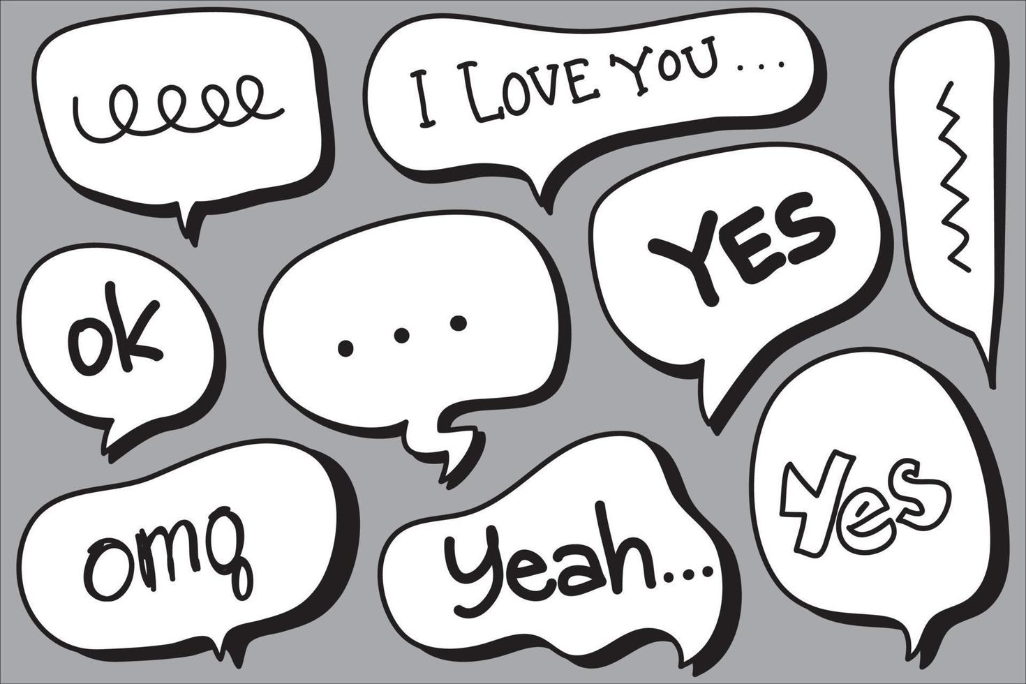 Hand drawn set of speech bubbles isolated . Doodle set element. Vector illustration.