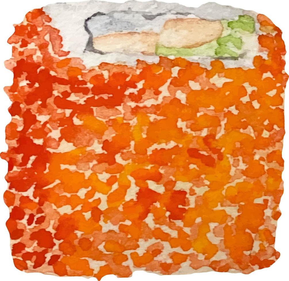 Watercolor california roll side view on white background. vector