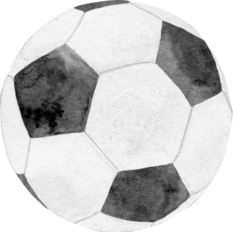 Dibujo clásico de pelota de fútbol en blanco y negro. una sola pelota deportiva de acuarela vector