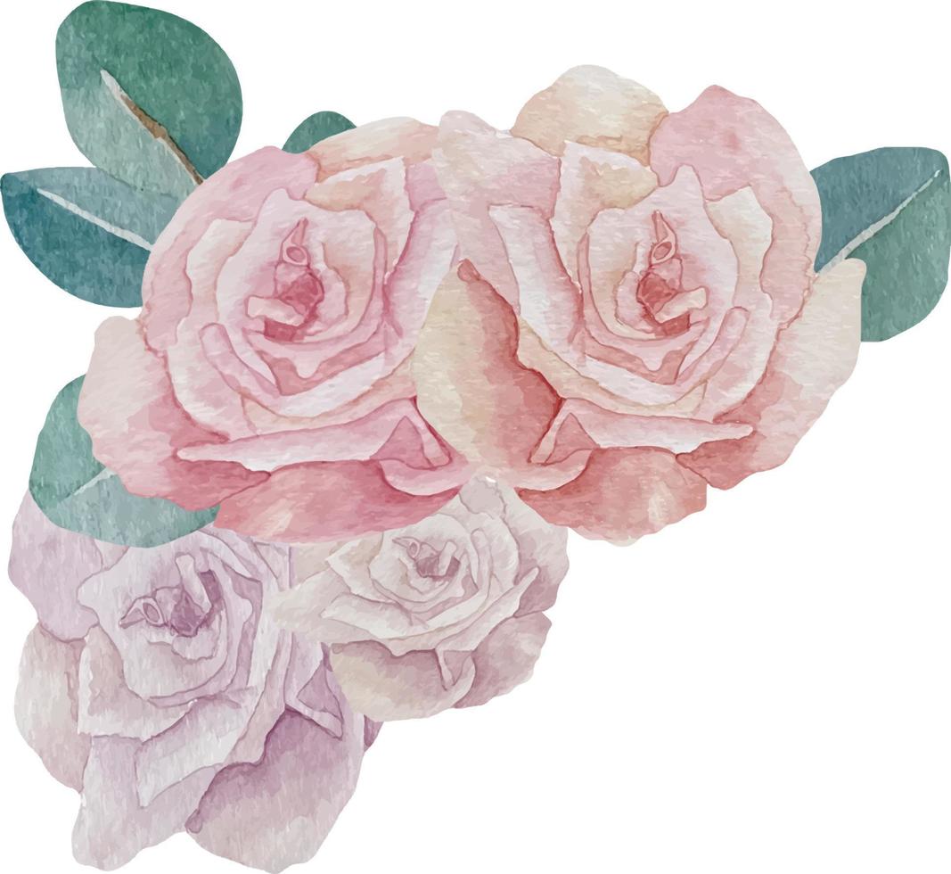 Watercolor floral wedding composition with roses flowers and eucalyptus leaves vector