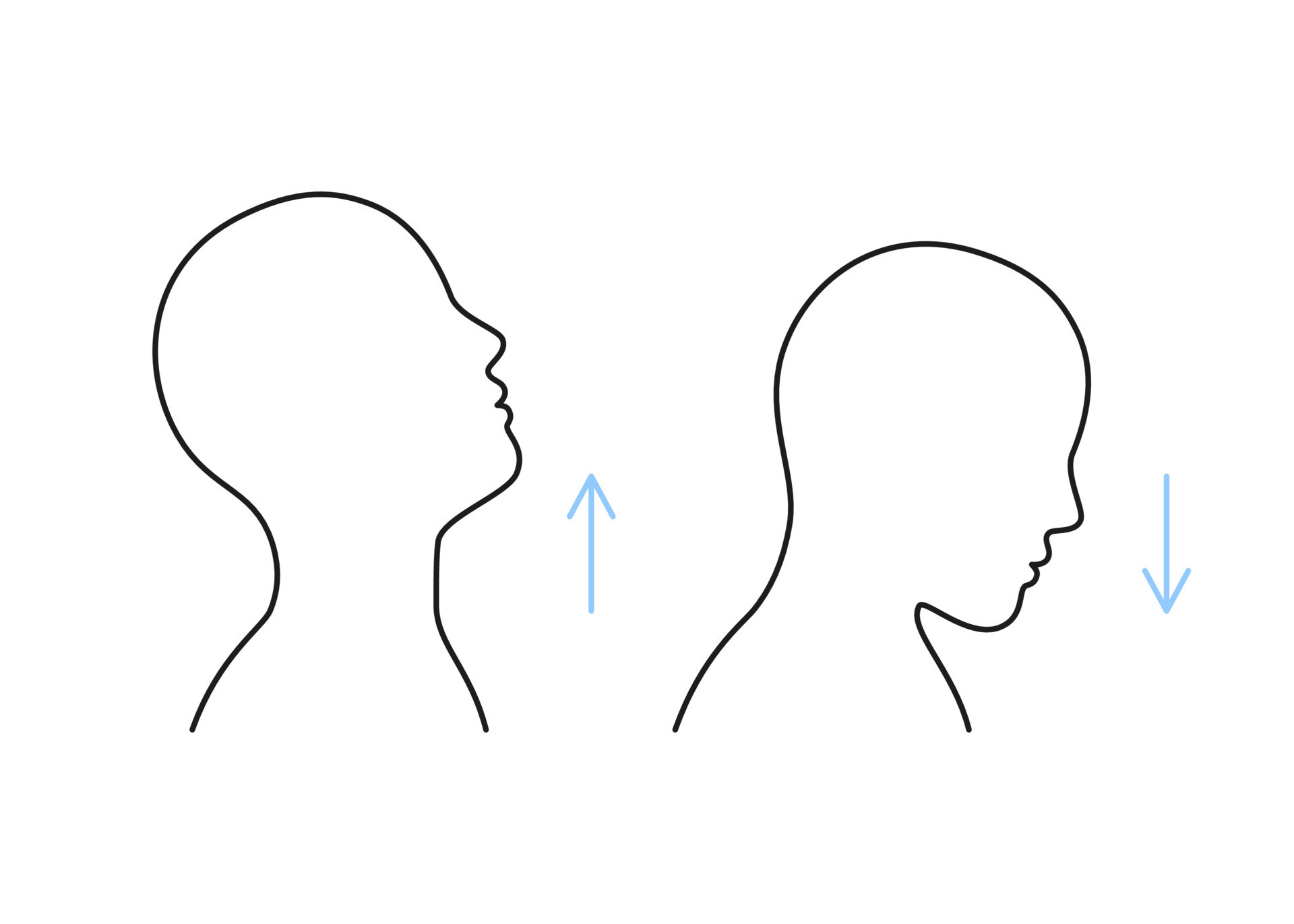 Exercise on stretch muscles of neck, raise and lower head, line sign