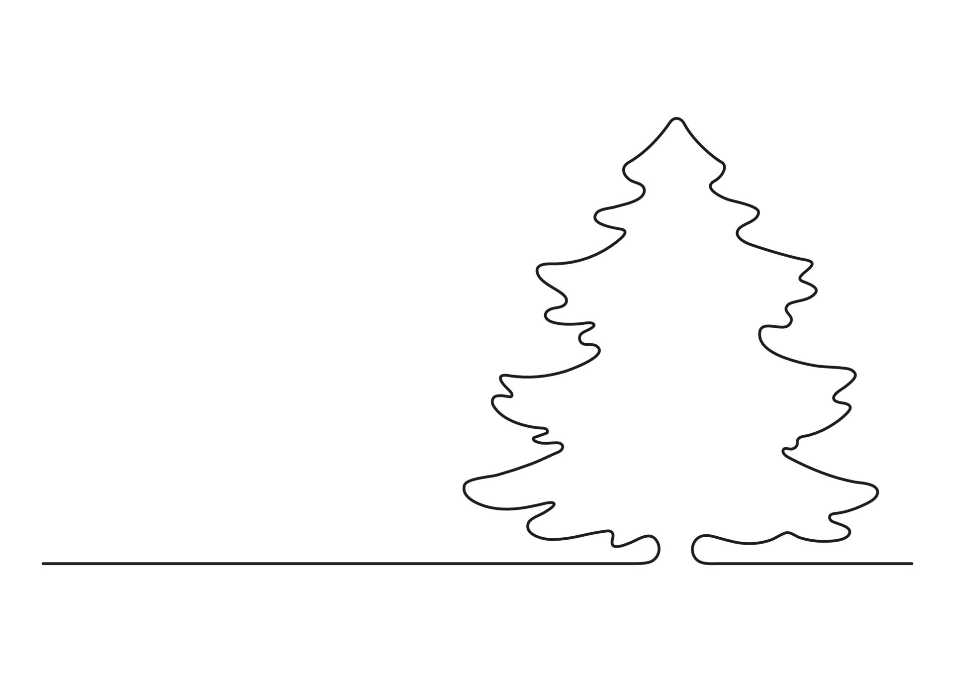 Christmas fir tree, continuous one line drawing silhouette. Spruce for holidays Christmas and 