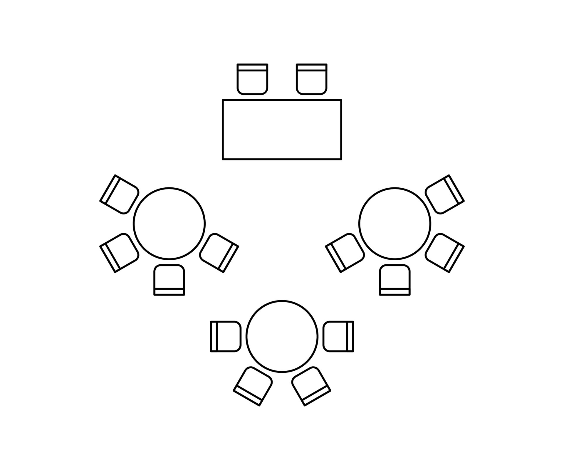 Plan for arranging seats and tables in interior on event banquet