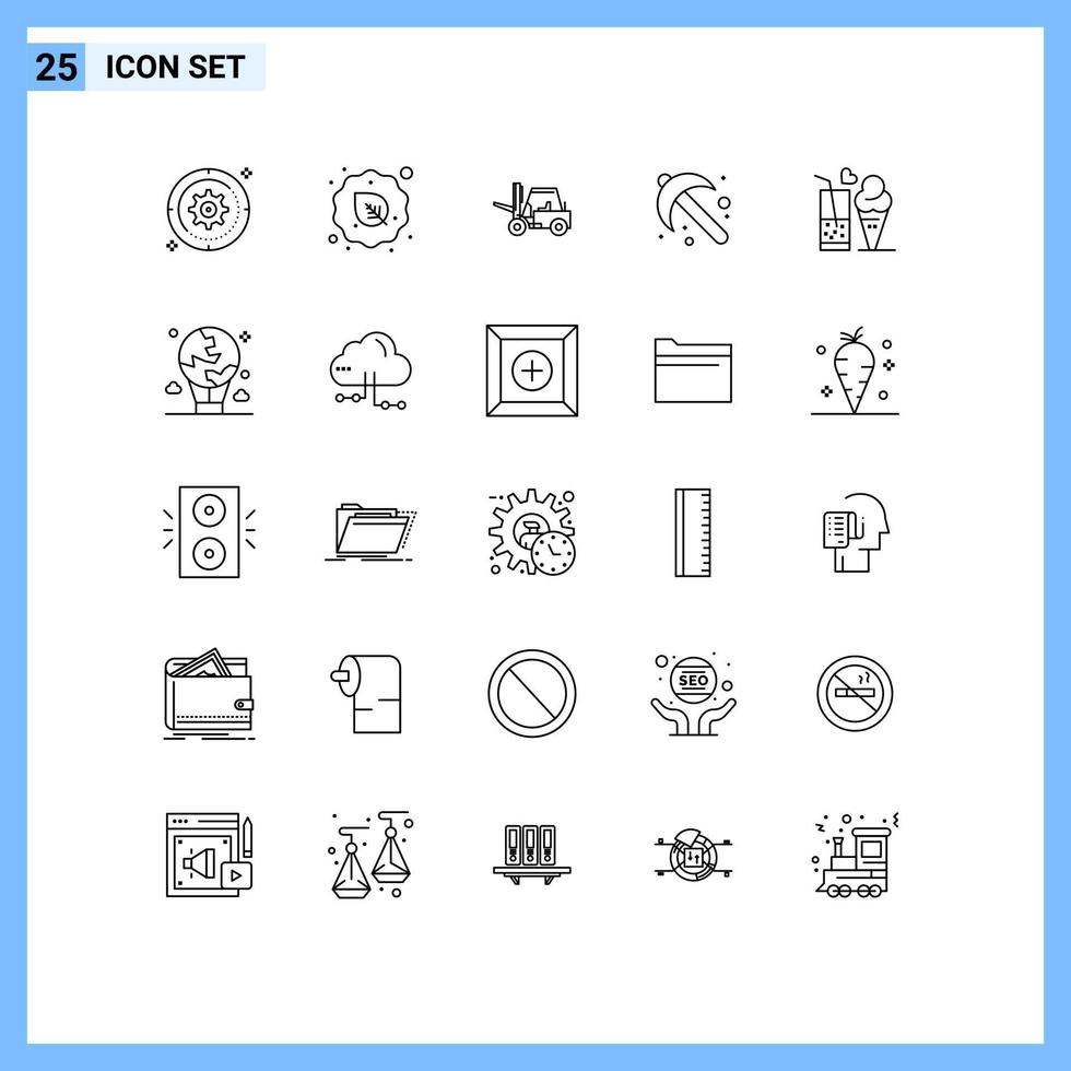 Mobile Interface Line Set of 25 Pictograms of tool gardening vegan farming truck Editable Vector Design Elements