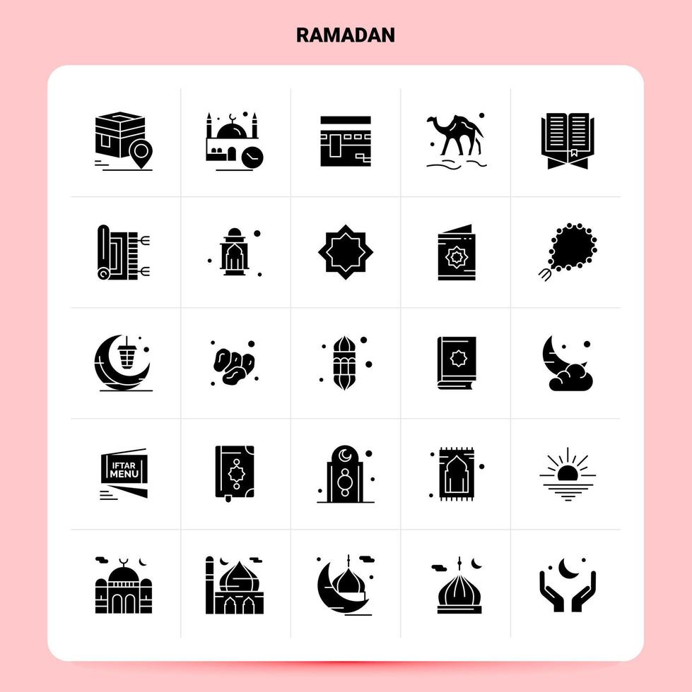 Solid 25 Ramadan Icon set. Vector Glyph Style Design Black Icons Set. Web and Mobile Business ideas design Vector Illustration.