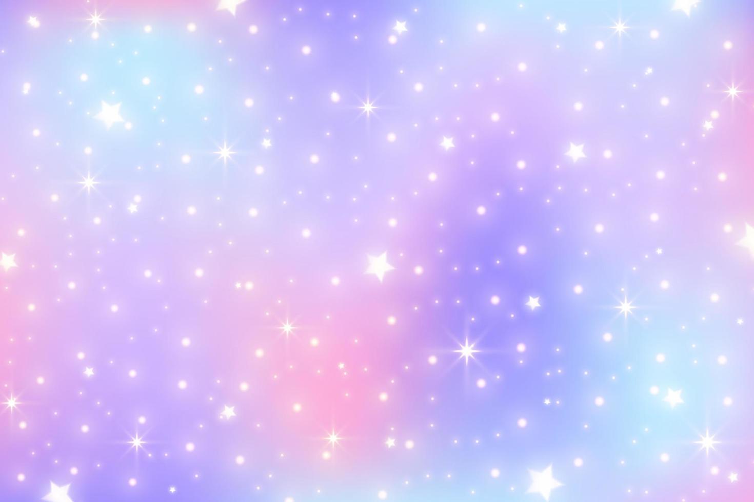 Rainbow unicorn background. Pastel gradient color sky with glitter stars. Magic pink galaxy space. Vector fairy abstract pattern.