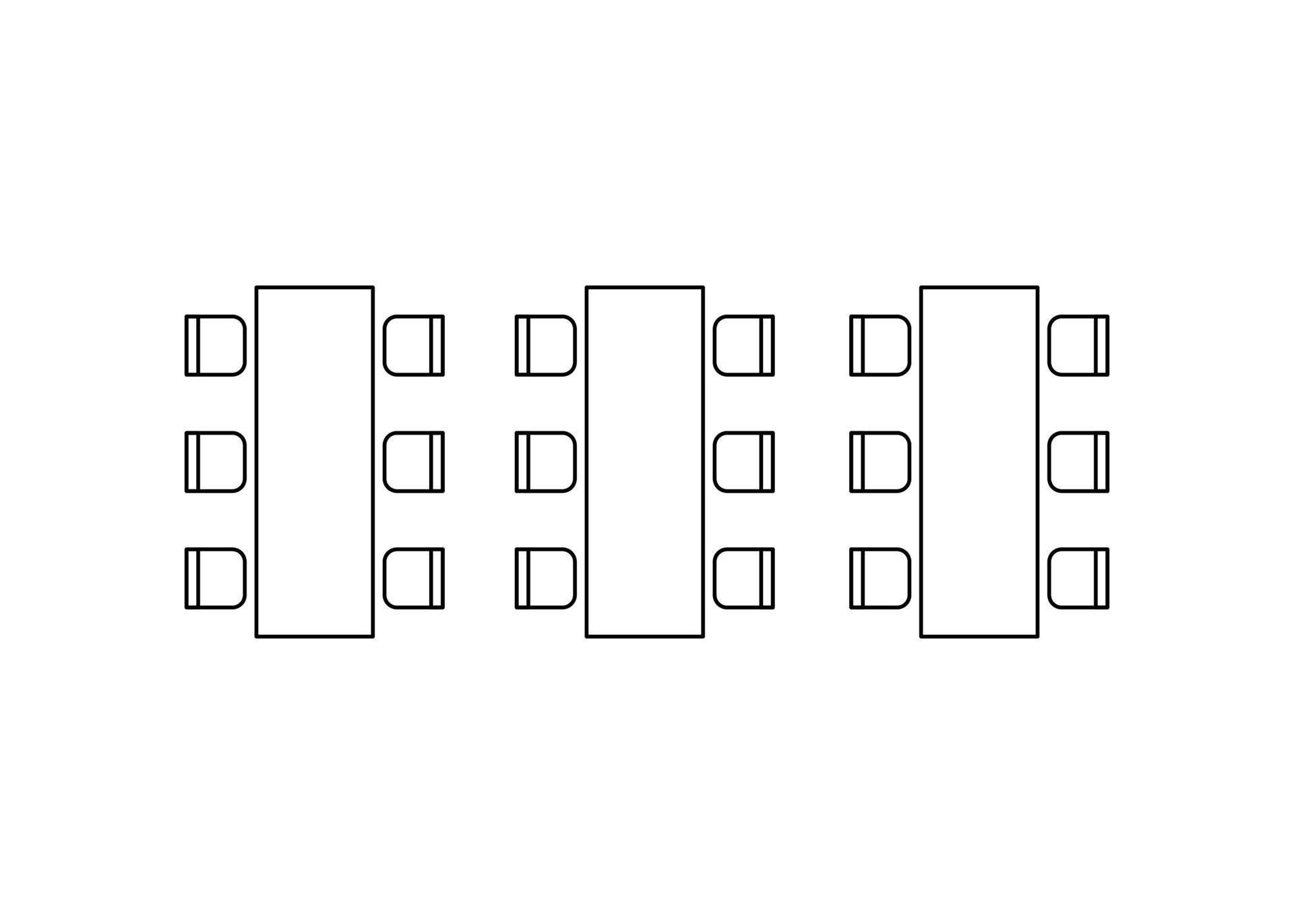 Row arranging seats and tables in interior, layout graphic outline