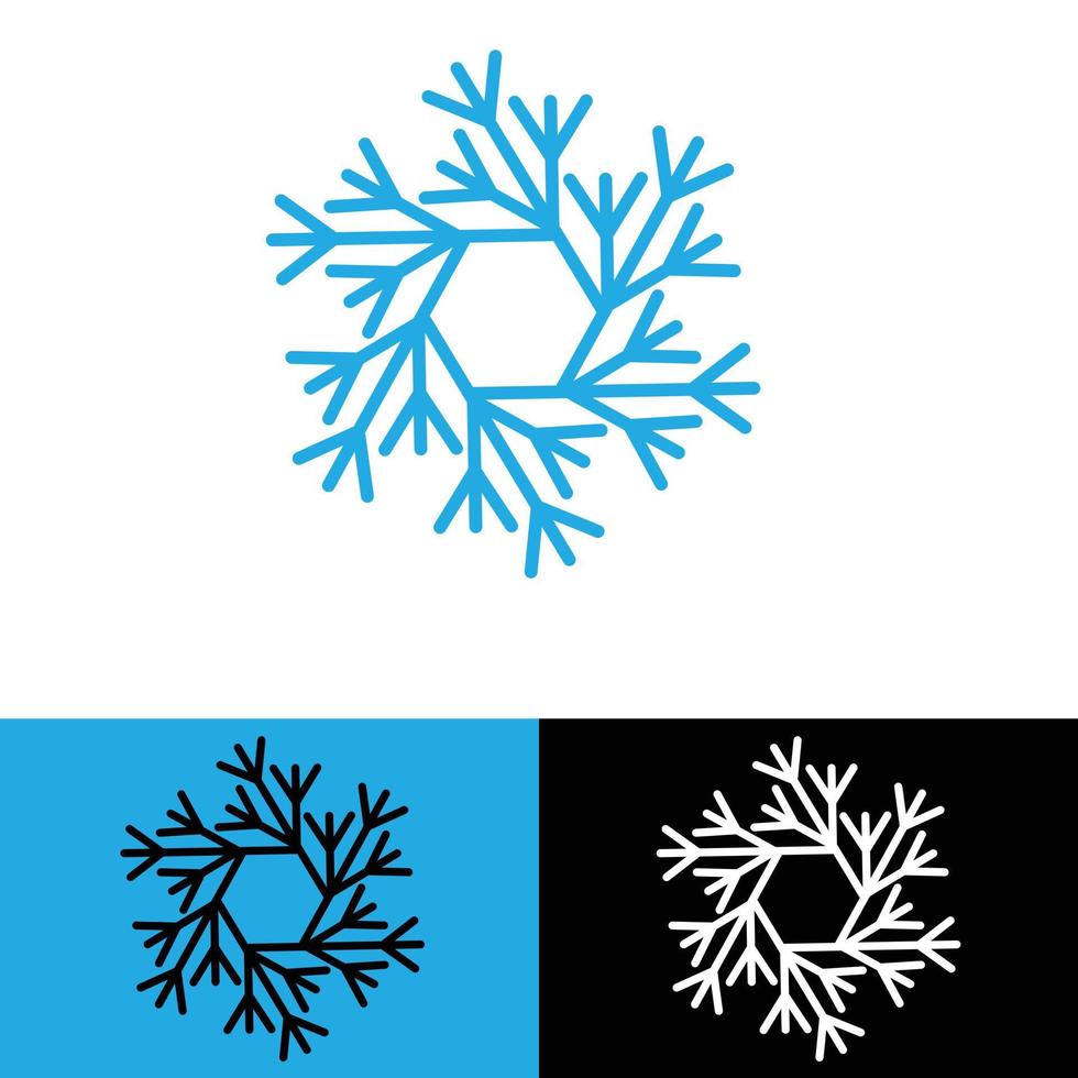 diseño simple de logotipo plano de copos de nieve, color azul blanco y negro vector