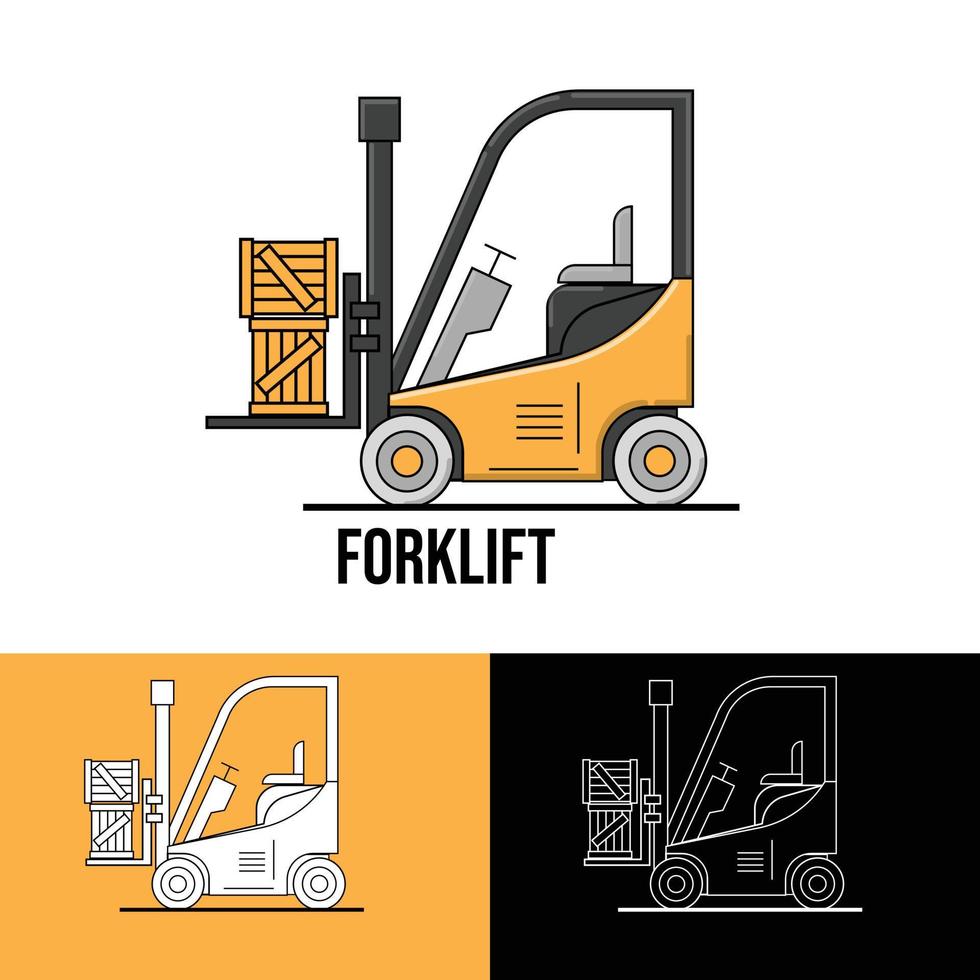 carretilla elevadora amarilla aislada sobre fondo blanco. carretilla elevadora descarga los palets con cajas. entrega, logística y envío de carga vector