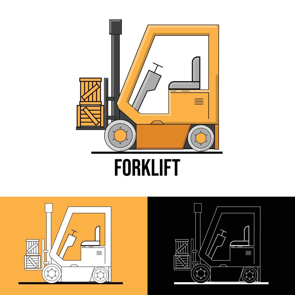 carretilla elevadora amarilla aislada sobre fondo blanco. carretilla elevadora descarga los palets con cajas. entrega, logística y envío de carga vector