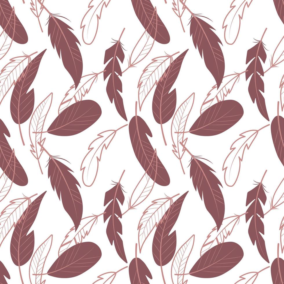 Vector pattern with pink feathers on a white background