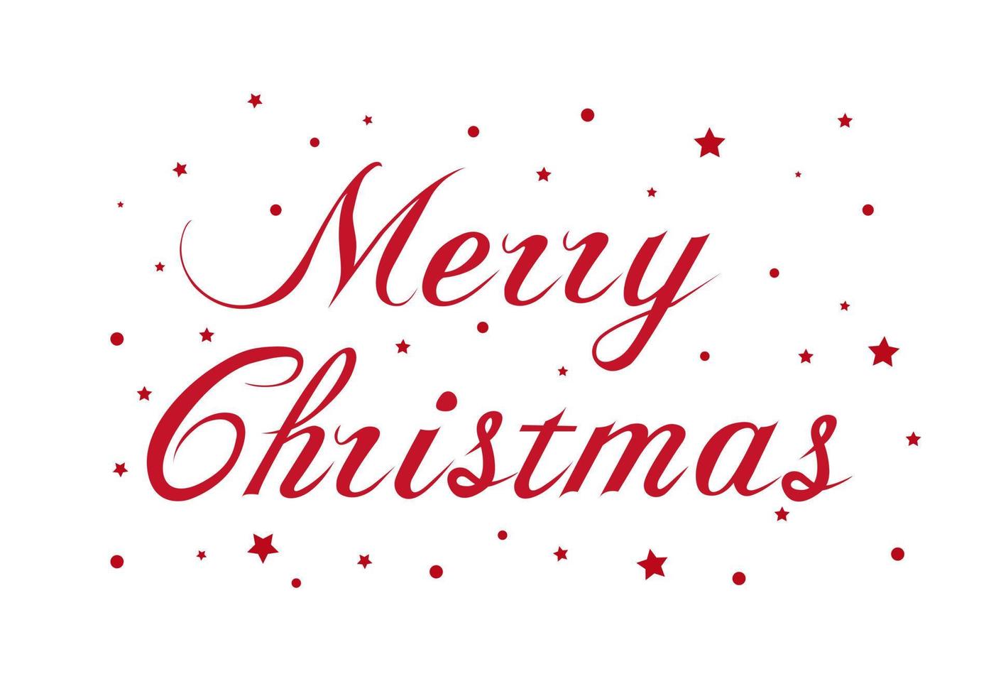 Merry Christmas vector text with red stars. Calligraphic Lettering design card template.Banner, postcard, poster design element. Vector illustration