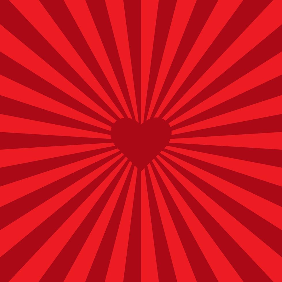 Fondo de patrón de remolino de corazón de amor. vórtice starburst espiral giro cuadrado con corazón rojo. concepto de amor buena idea para tu boda. Rayas escalables psicodélicas convergentes. ilustración vectorial vector